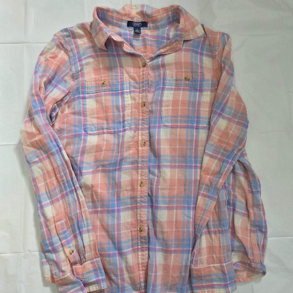 Chaps Woman's Multi-Colored Plaid Long Sleeve Button Down Short size M